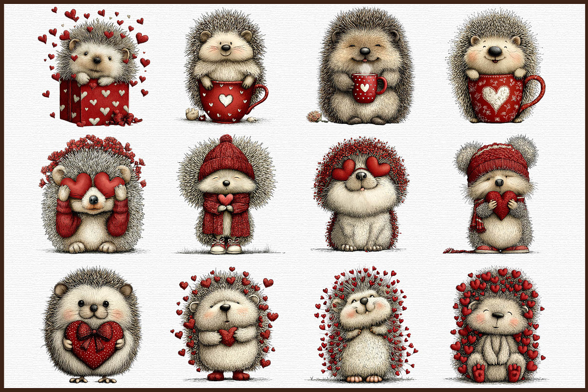 Funny Valentine Day Hedgehog Clipart, an Illustration by Sublimation Artist (Photo 3 of 6)