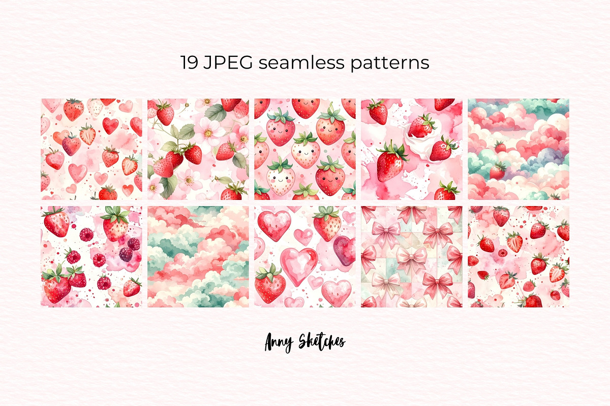 Strawberry Milk Seamless Patterns, a Pattern Graphic by Anna Design Studio (Photo 2 of 6)