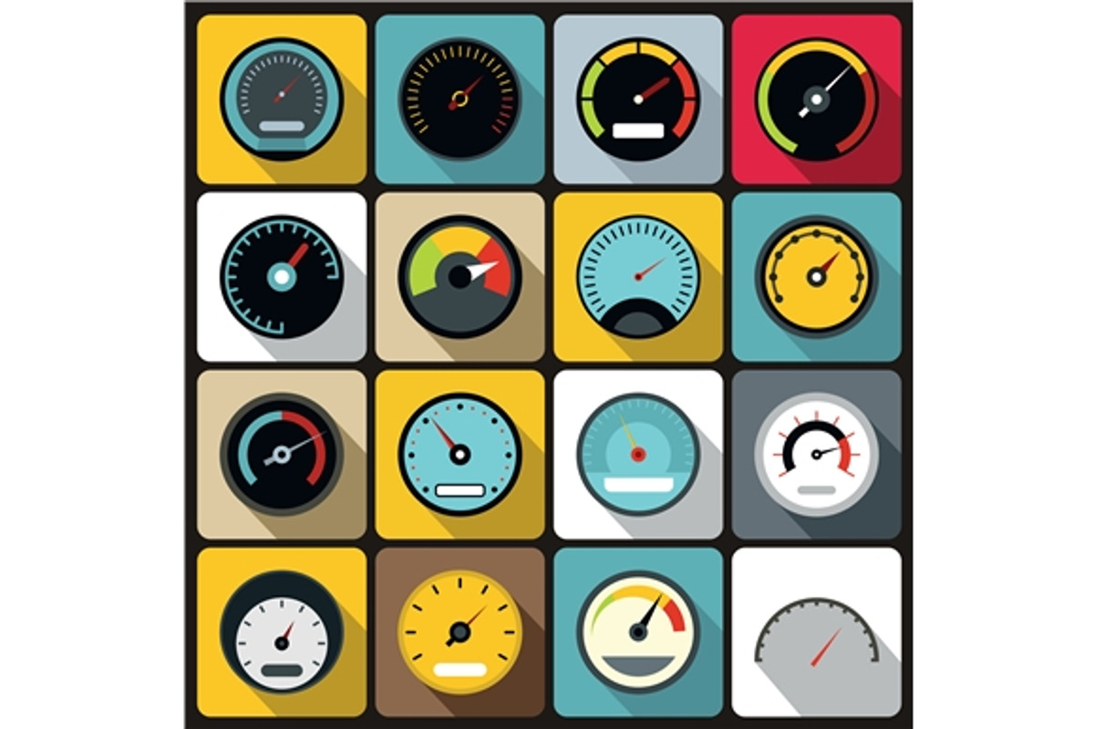 Speedometer icons set, flat style, an Icon by Ylivdesign