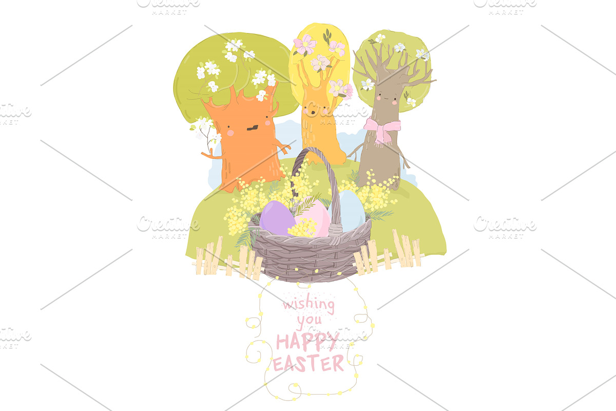 Cartoon Spring Blooming Trees and, an Object Illustration by Maria Starus
