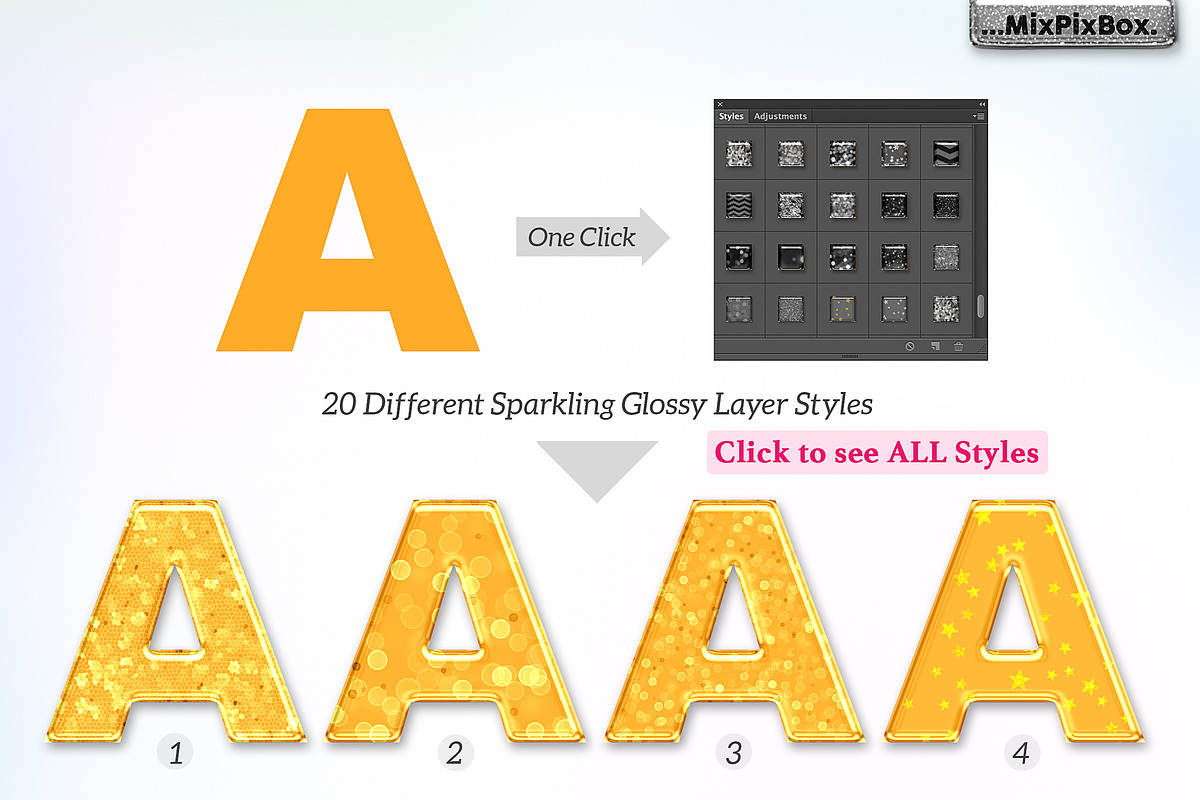 Sparkling Glossy Layer Styles for PS, a Layer Style Add-On by MixPixBox (Photo 3 of 10)