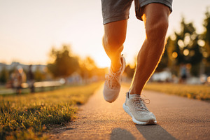 Man running at sunset on a park path, a Sports & Recreation Photo by AlyaAnd