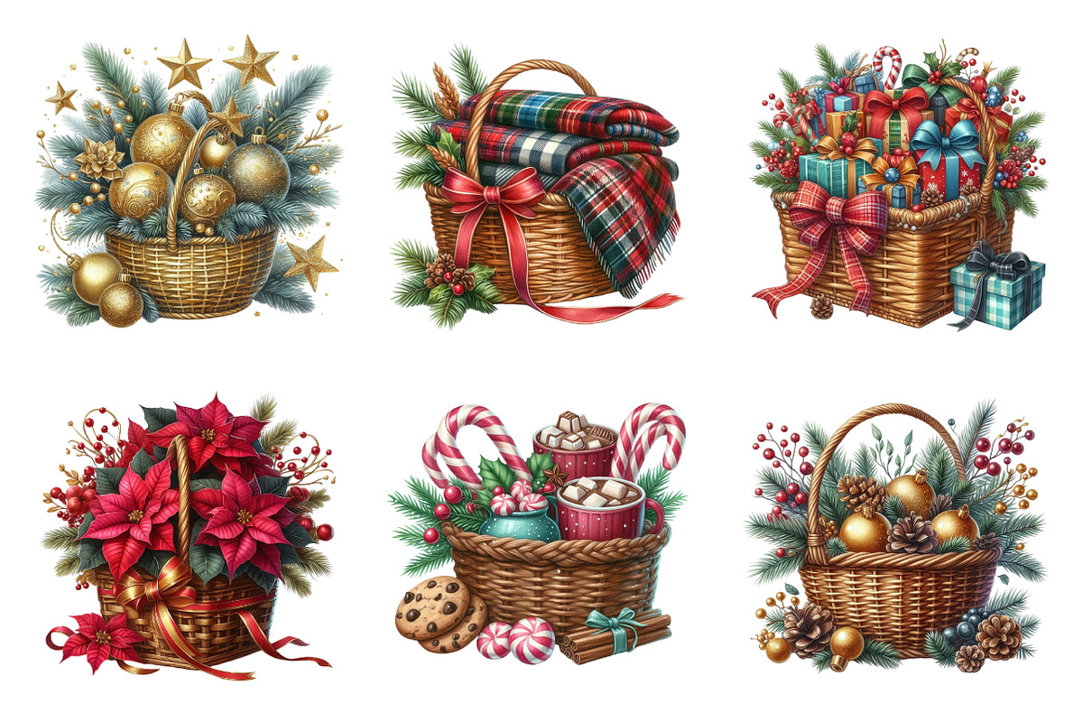 Christmas Gift Basket Clipart Bundle, an Illustration by SinaCreation (Photo 5 of 7)