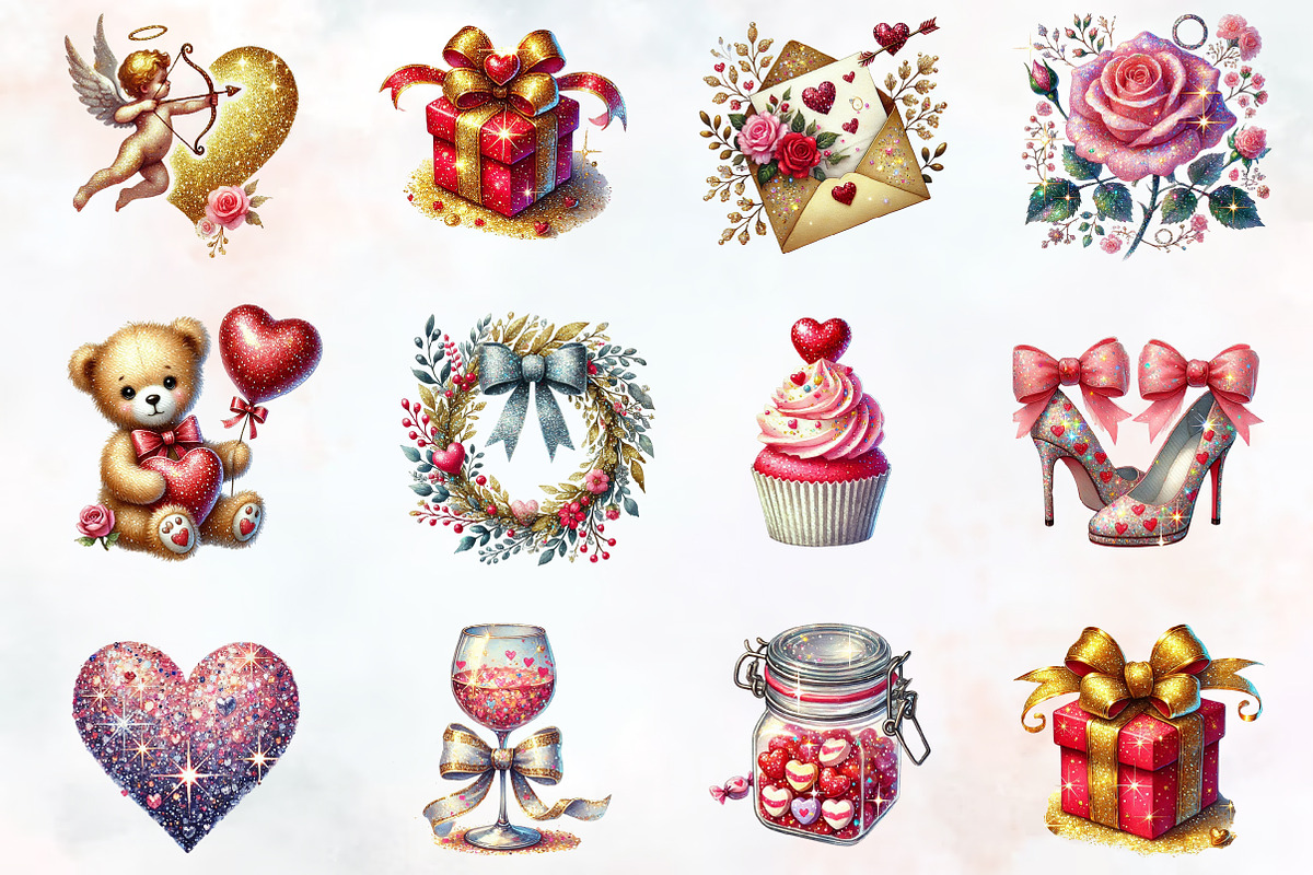 Glittery valentine clipart sublimati, an Illustration by RobertsArt (Photo 4 of 7)