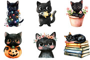 Watercolor Cute Black Cat Clipart, an Animal Illustration by cherrydesign (Thumbnail 2 of 3)