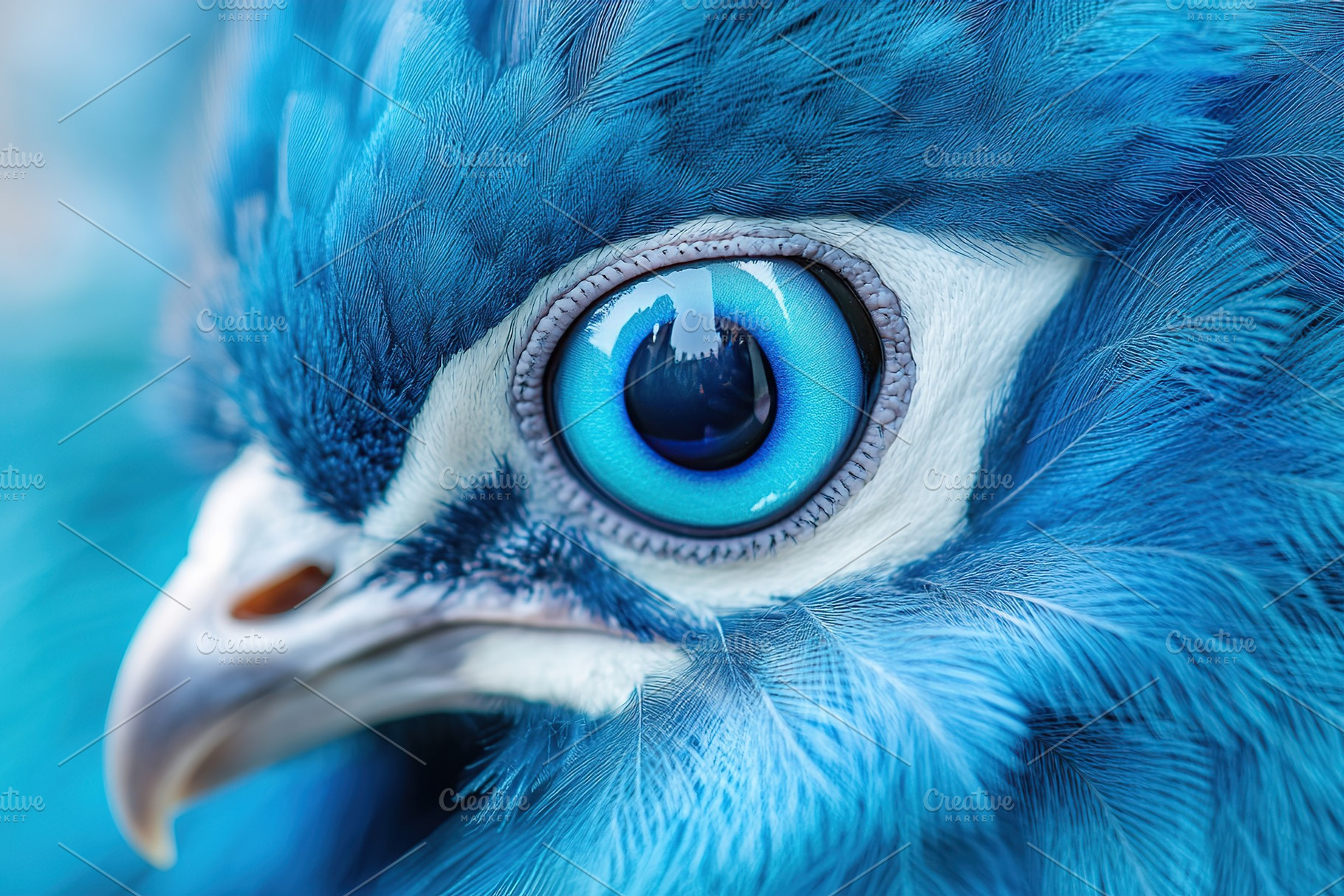Close-up view of a vibrant blue bird showcasing its striking eye and colorful f, an Animal Photo by AlyaAnd