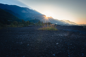 Sunrise over industrial town