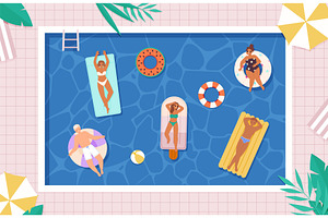 Pool party top view. People swimming, a Sport Illustration by Valerie Bodnar