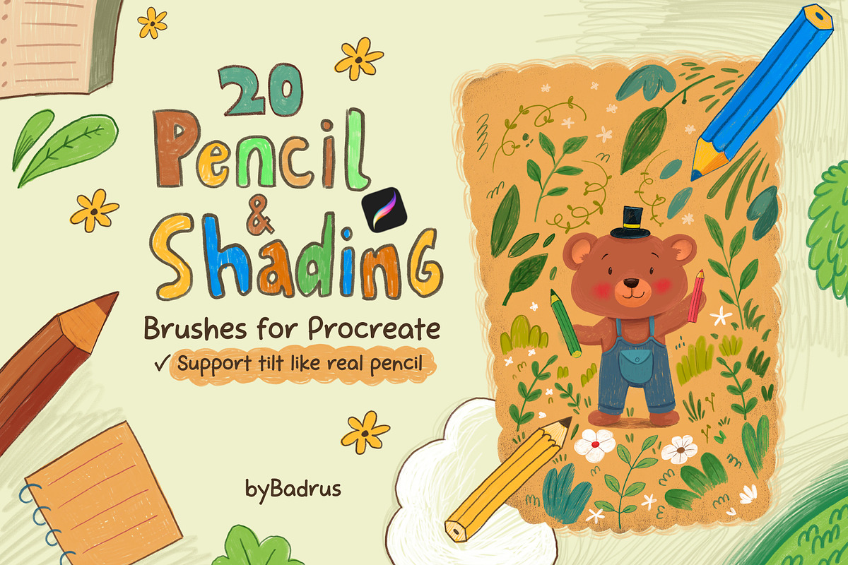 20 Procreate Pencil Shading Brushes, a Brush Add-On by badrusblue (Photo 1 of 5)