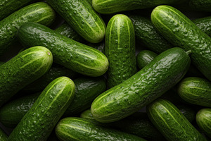 Fresh green cucumbers tightly stacke, a Food & Drink Photo by professorinc