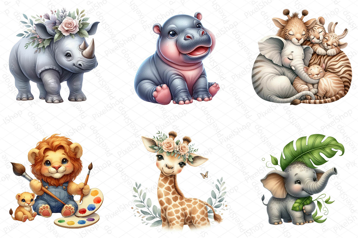 Safari Animals Watercolor Clipart, an Illustration by DreamPrint404 (Photo 4 of 5)