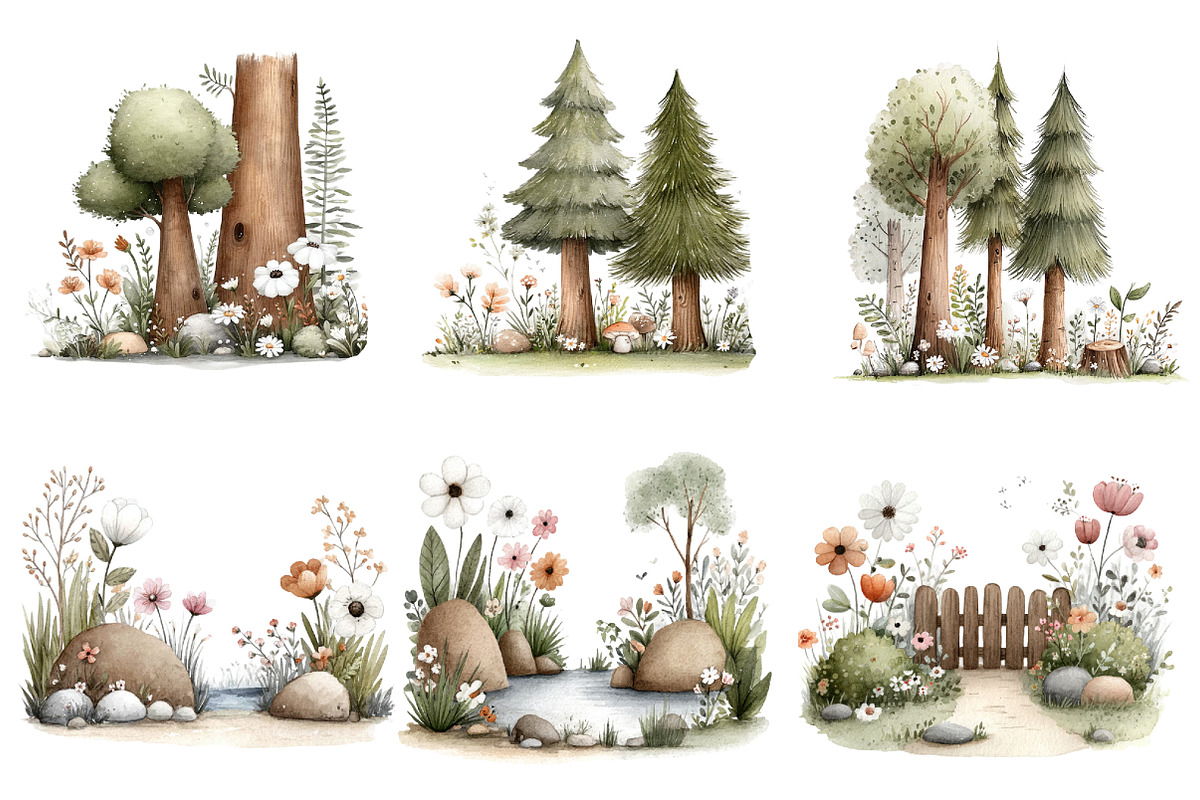 Watercolor Spring Scene Clipart, an Illustration by Designworld (Photo 2 of 6)
