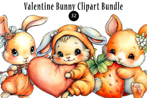 Valentine Bunny Clipart Bundle, a Seasonal Illustration by CreationArt