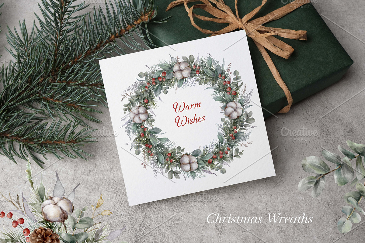 Christmas Cotton Watercolor Clipart., a Decorative Illustration by VetaDesign (Photo 4 of 7)
