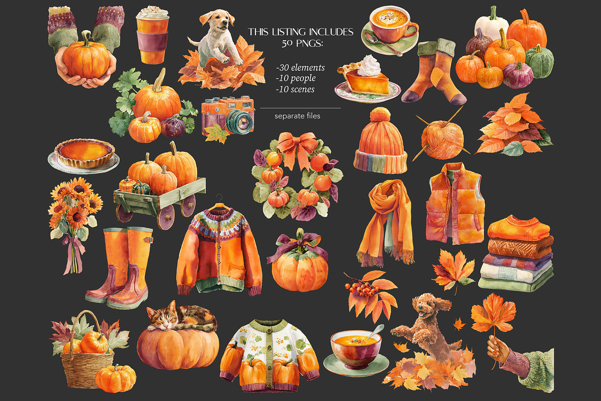 Autumn Clipart | Fall Pumpkins Image, a Seasonal Illustration by GlamArtZhanna (Photo 6 of 8)