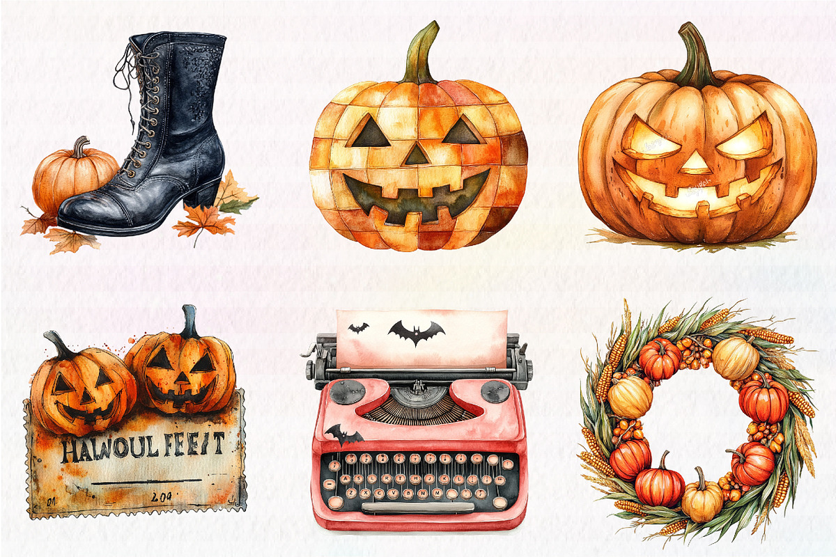 Vintage Halloween Watercolor Clipart, an Illustration by CreationArt (Photo 5 of 5)