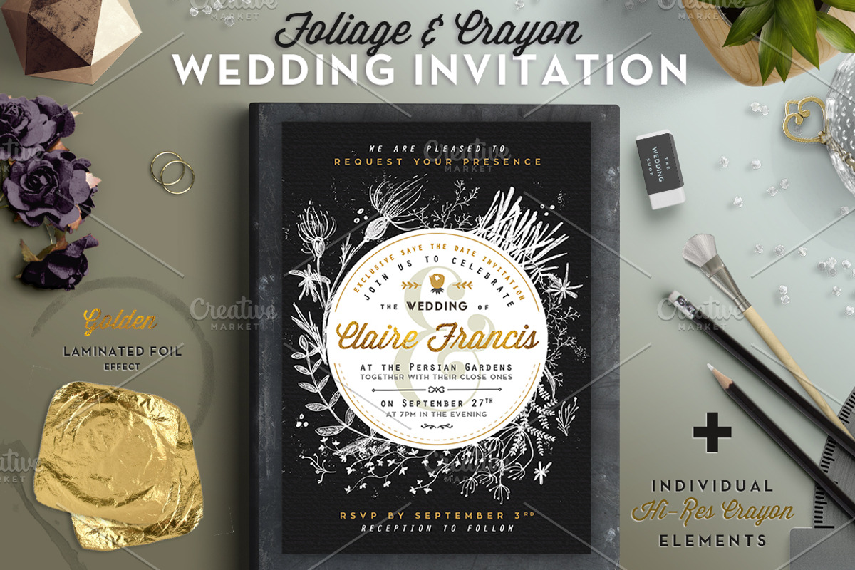 Foliage & Crayon Wedding Invite I, an Invitation Template by The Wedding Shop (Photo 1 of 6)