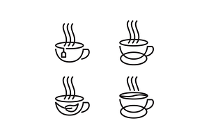 Cup Of Coffee And Tea Line Icon Set