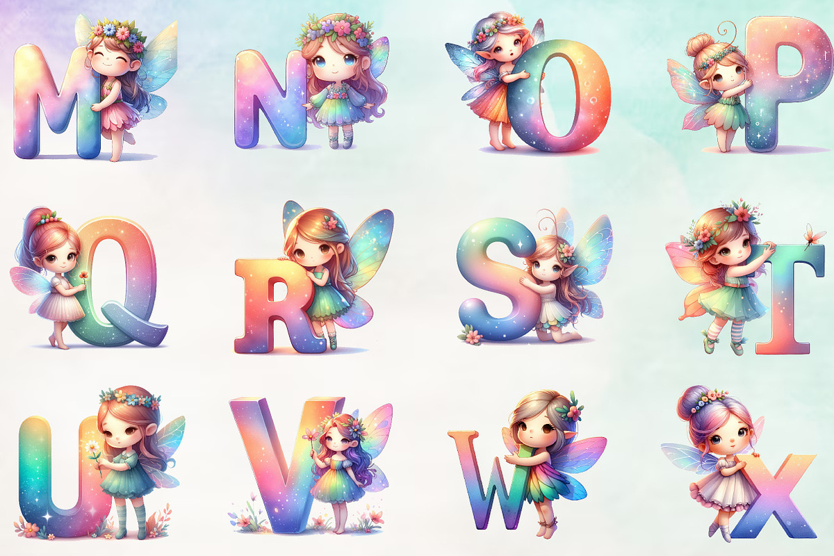 Cute Fairy Alphabet Clipart PNG, a Work Illustration by Craft Nest (Photo 3 of 4)