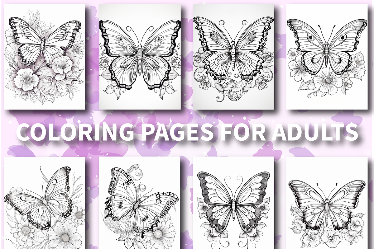 Butterfly Coloring Pages for Adults, an Education Illustration by Design Zone (Photo 3 of 7)