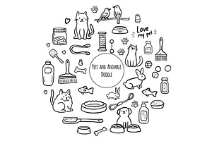Hand drawn set of dog and pet, an Animal Illustration by Voodz_shop