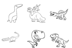 Cartoon Dinosaur Outlines Set 2