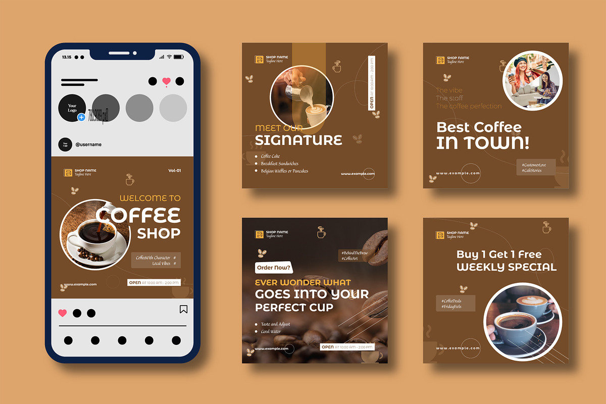 Coffee Shop Social Media Post, a Social Media Template by MightyDesign (Photo 2 of 8)