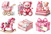 Watercolor Pink Baby Shower Clipart, an Illustration by DreamPrint404 (Thumbnail 2 of 6)