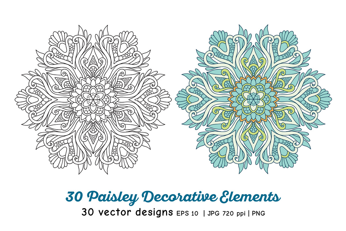 30 Paisley and Mandala Elements, a Decorative Illustration by Elen-Lane (Photo 4 of 5)