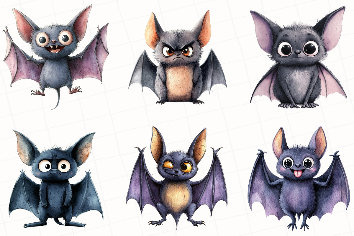 Quirky Bats Watercolor Clipart, an Illustration by OK Design (Photo 4 of 5)