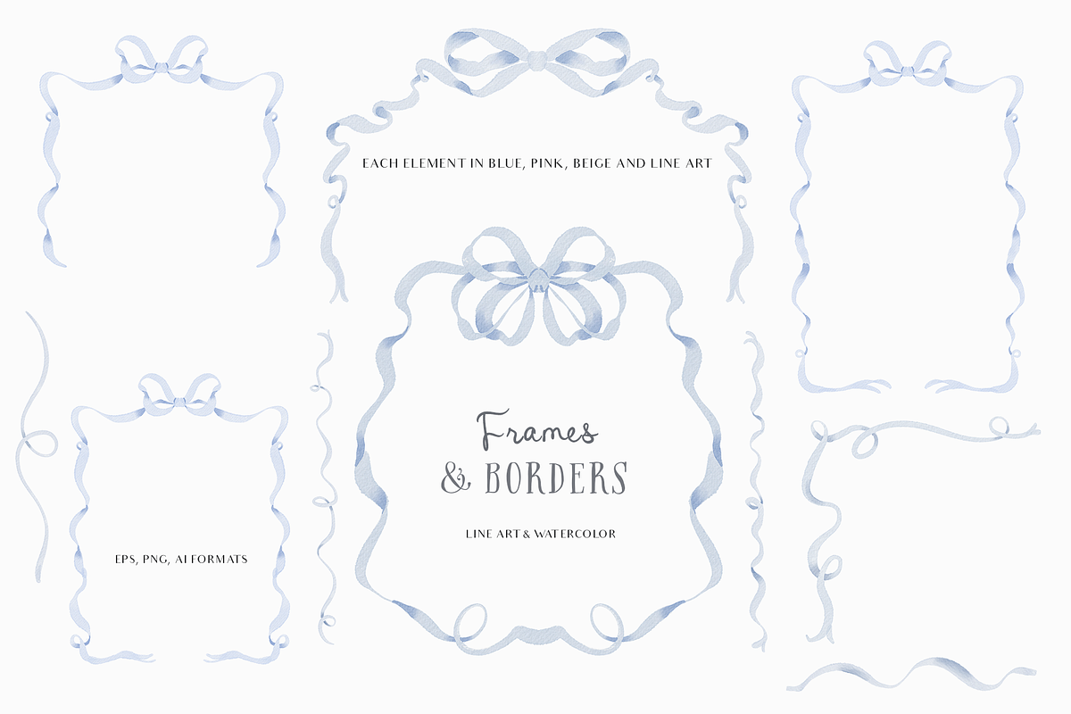 Watercolor Line art Bows Ribbons Set, a Decorative Illustration by Grace Noboa Illustrations (Photo 10 of 11)