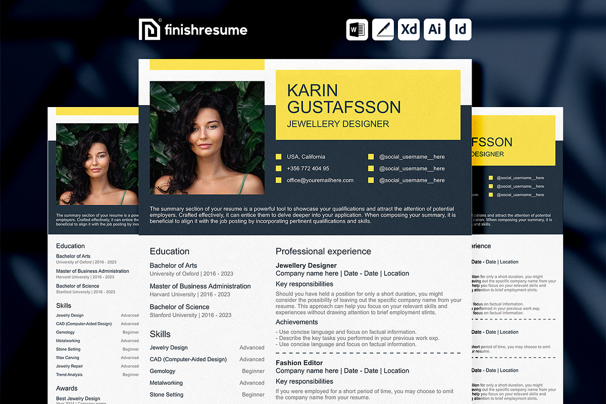 Jewellery designer resume template, a Resume Template by FinishResume (Photo 1 of 11)