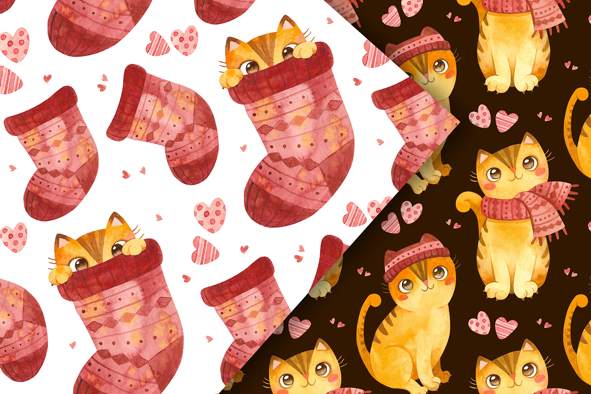 Cute cats, Knitwear seamless pattern, a Pattern Graphic by Valin Malin (Photo 10 of 14)
