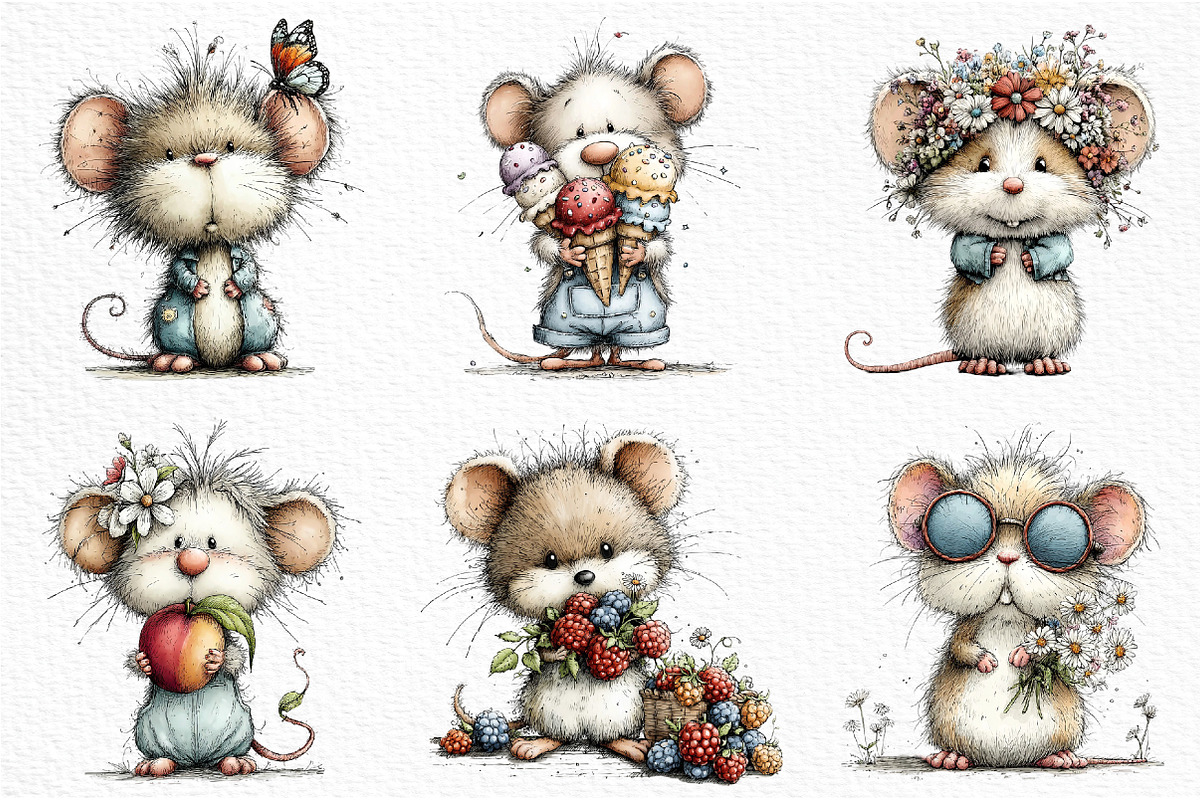 Whimsical Summer mouse Clipart, an Illustration by Craft Nest (Photo 3 of 12)