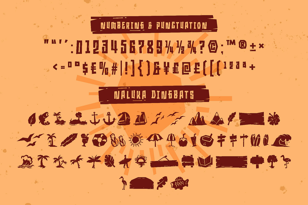 Naluka - Ethnic Font with Extras, a Font by Arterfak Project (Photo 12 of 13)