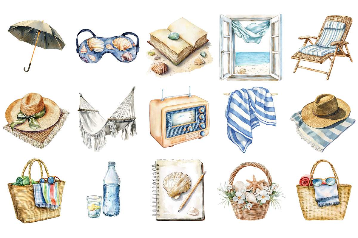 Watercolor Seaside Siesta Clip Art, an Illustration by Craft Nest (Photo 3 of 4)