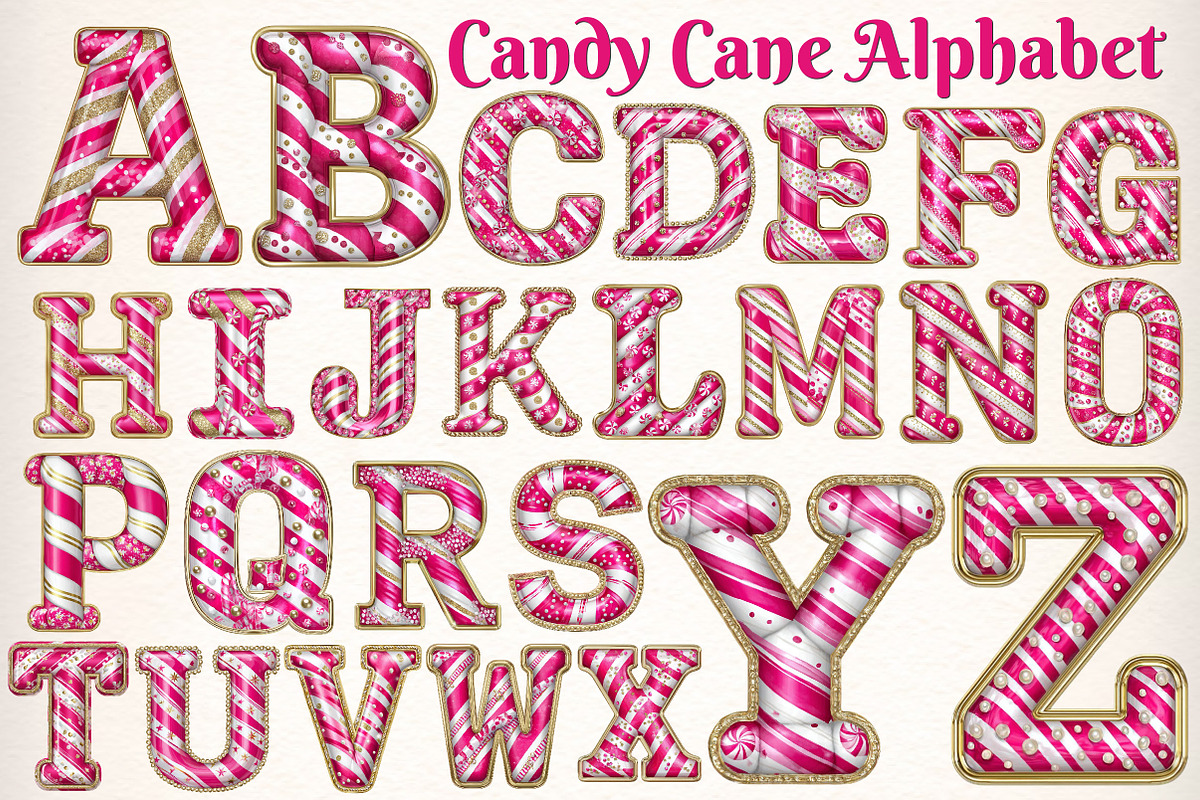 Candy Cane Alphabet Clipart, an Illustration by Dream Creation (Photo 1 of 3)