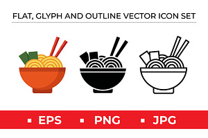 Noodle Bowl Icon Set - 3 Styles, an Outline Icon by Artonix