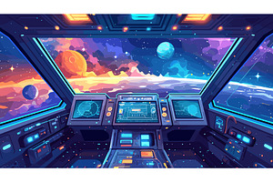 Cartoon spaceship cockpit. Space, a Technology Illustration by Stock-Smart-Start