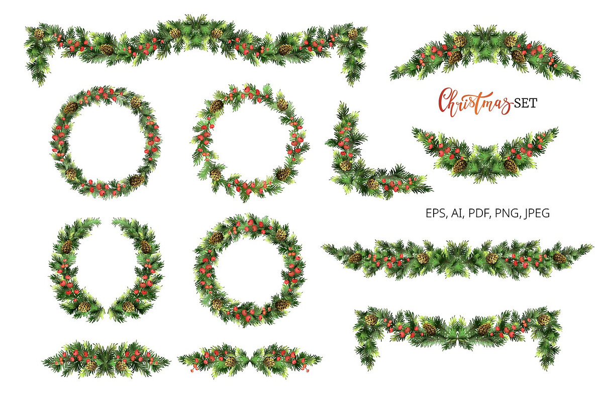 Christmas garlands with red berries., a Decorative Illustration by VetaDesign