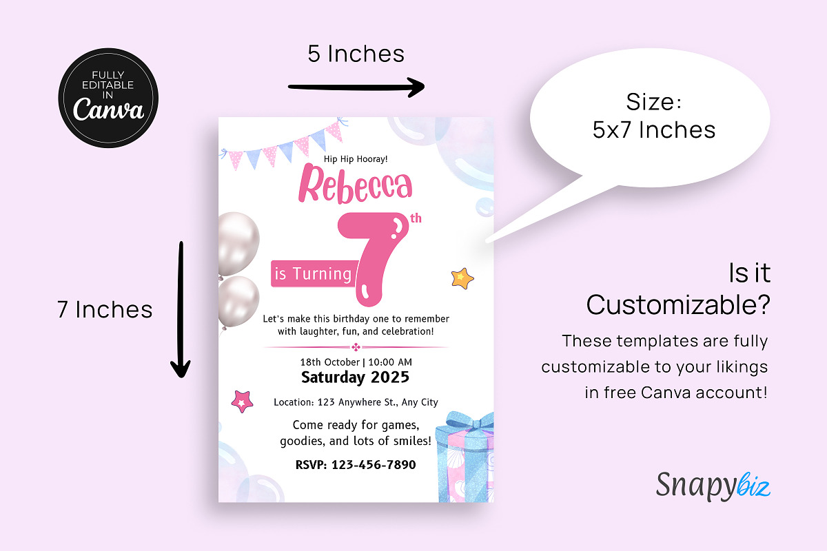7th Birthday Invitation Template, an Invitation Template by Snapybiz (Photo 4 of 9)