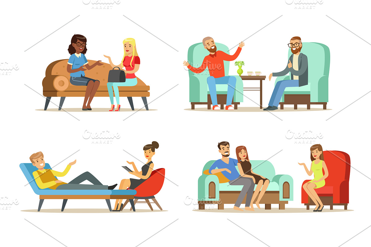 People Sitting and Lying on Couch, a Person Illustration by TopVectors