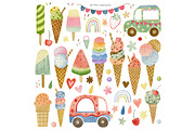 Watercolor Ice Cream Clipart., an Object Graphic by Kira Konoshenko (Thumbnail 3 of 7)