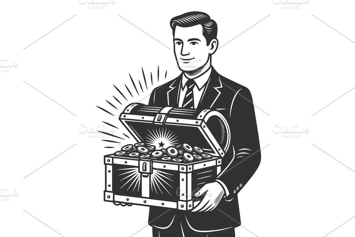Businessman Holding Treasure Chest, a Person Illustration by AlexArt