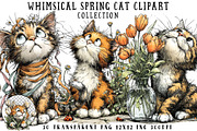Whimsical Spring Cat Clipart, an Illustration by OK Design (Thumbnail 1 of 6)