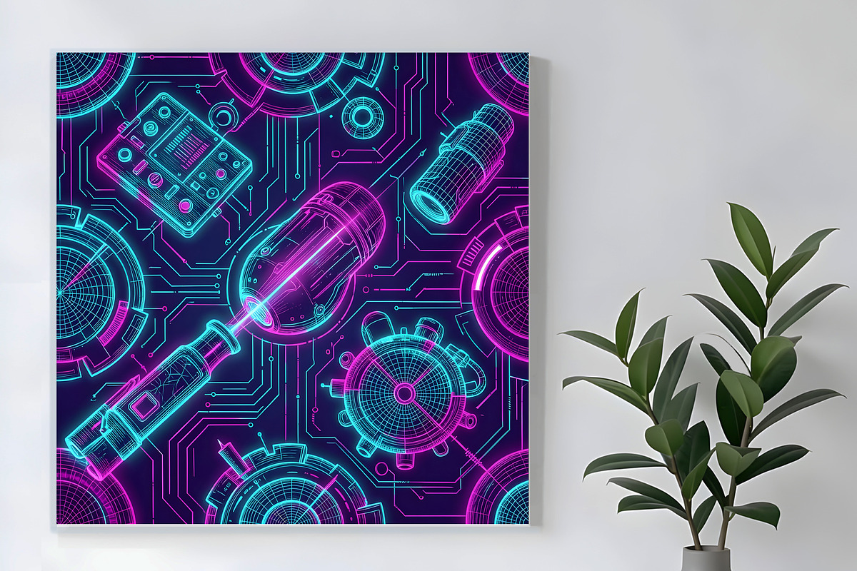 Techno Neon Shapes Background, a Decorative Illustration by Sharon Schwalbe (Photo 2 of 4)