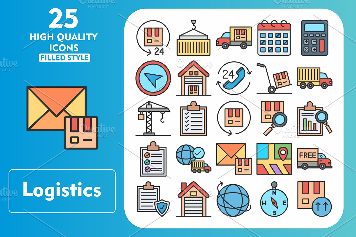 25 Logistics Line Filled Icons, an Icon by Pexelpy (Photo 2 of 2)