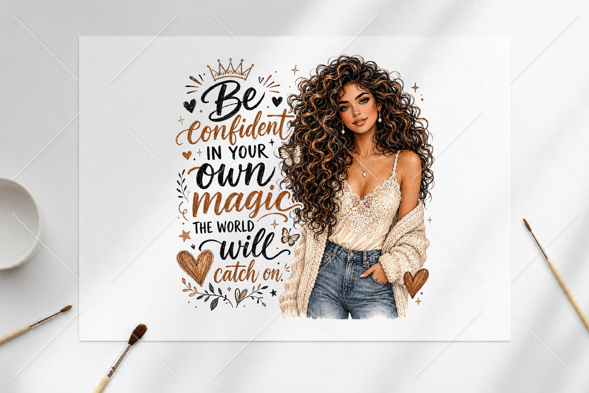 Brown Hair Girl Be Confident, a Seasonal Illustration by Canvas Craft (Photo 5 of 5)
