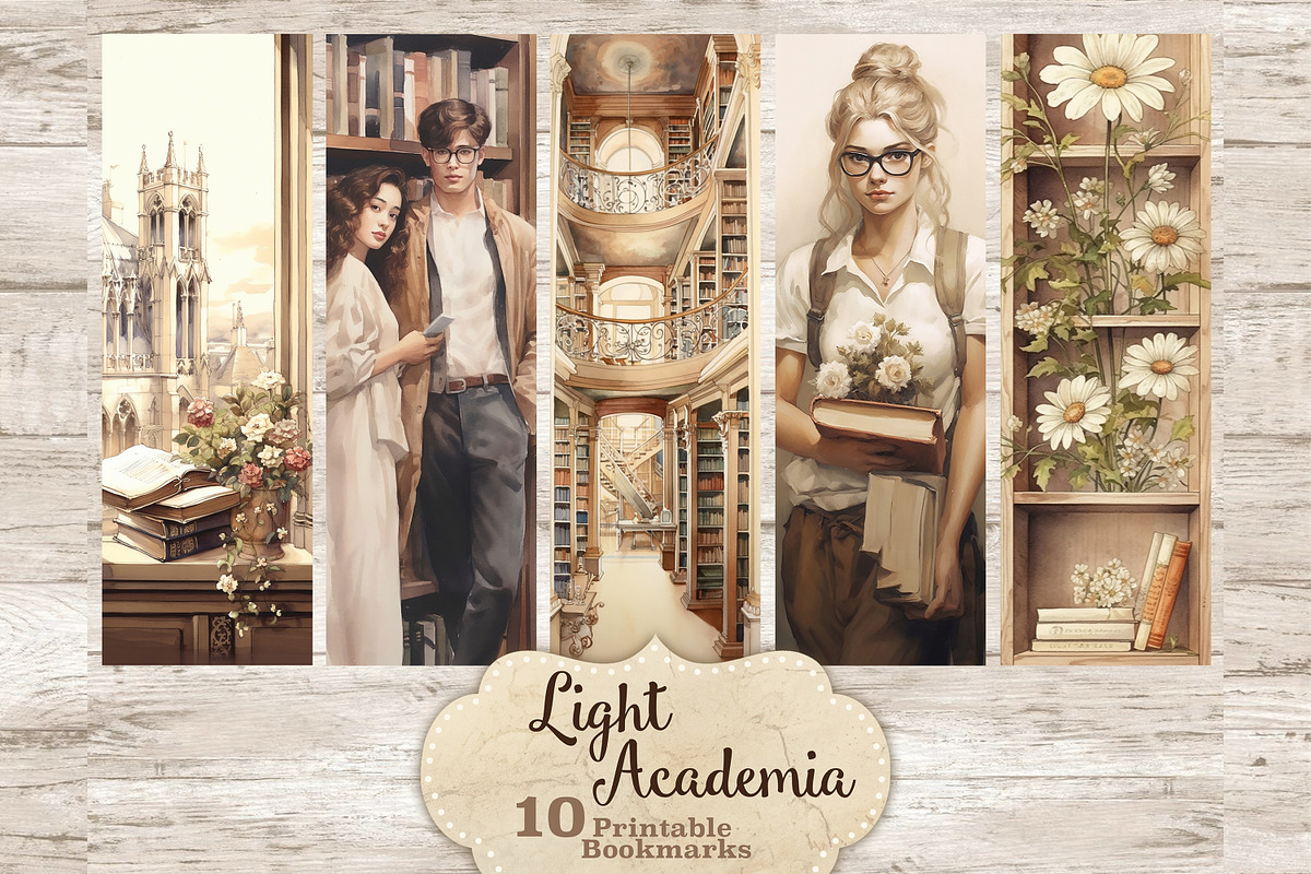 Light Academia Printable Bookmarks, an Education Illustration by GlamArtZhanna (Photo 1 of 3)