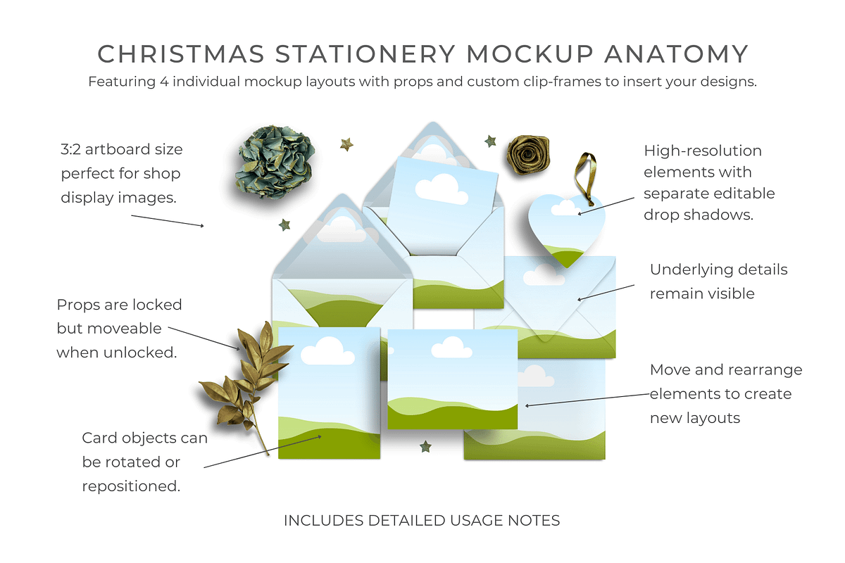 Christmas Stationery Canva Mockups, an Advertising Mockup by Mockup Scene (Photo 2 of 11)